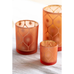J-Line photophore Losange Fleurs - verre - orange - medium - 2 pièces