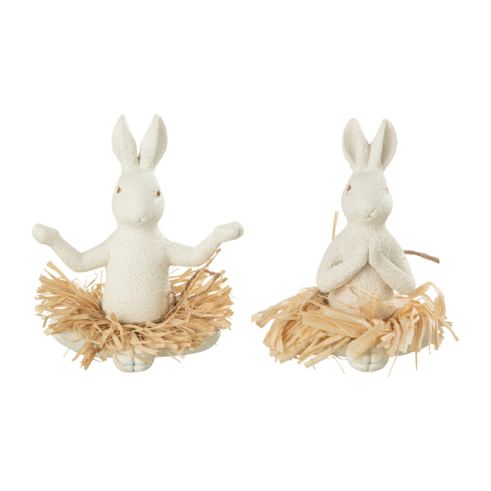 J-Line figurine Lapin Assis Yoga - pierre - blanc - 2 pièces