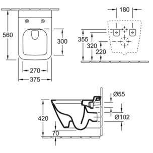 Cuvette WC suspendu sans bride Villeroy & Boch Finion + abattant frein de chute