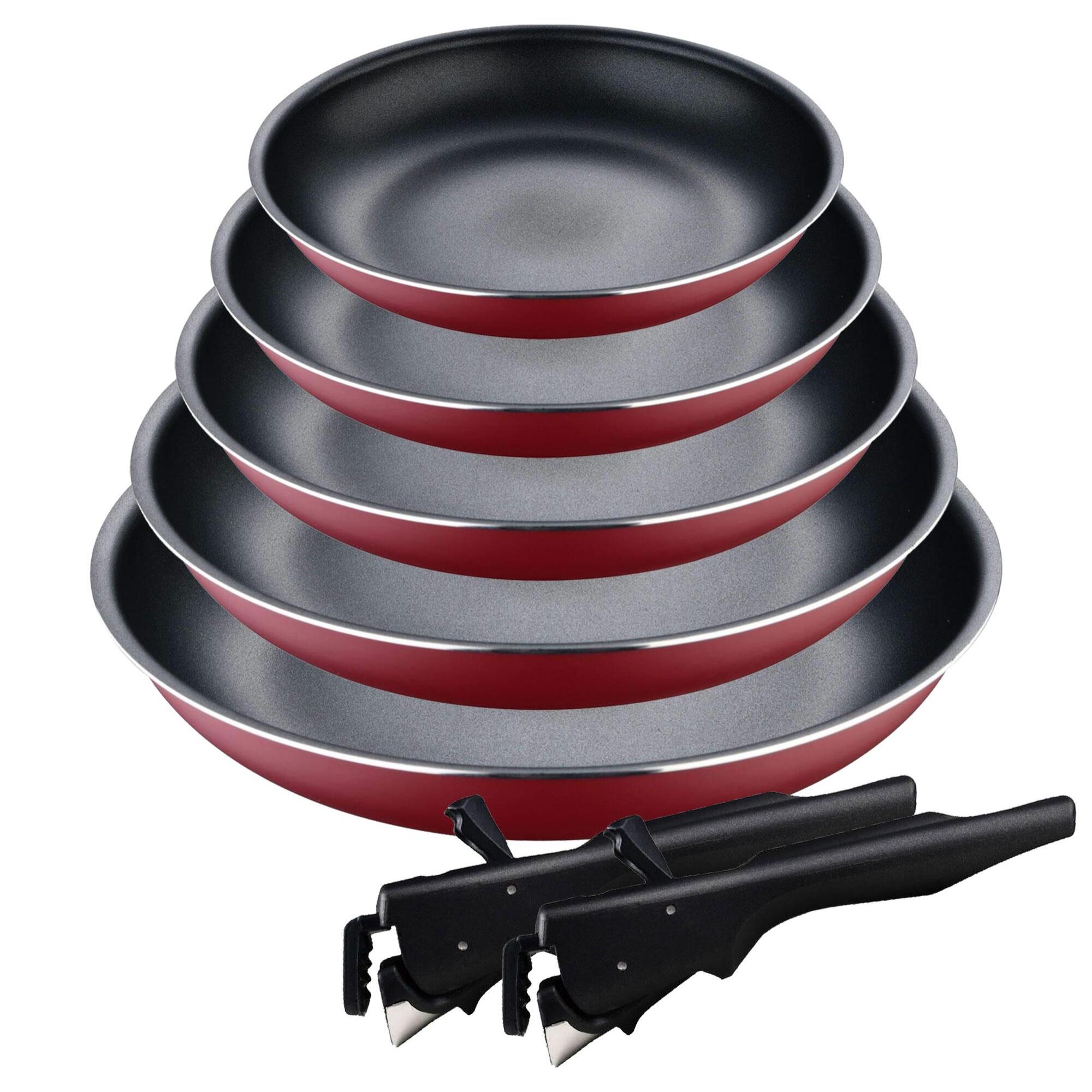 Set de 5 Sartenes Ø18Ø20Ø22Ø24Ø26cm en Aluminio prensado Rojo + 2 Mangos extraíbles Click&Cook Bergner