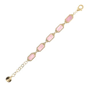 Bracciale Golden con Pietre Naturali Rettangolari di Quarzo Rosa Chiaro