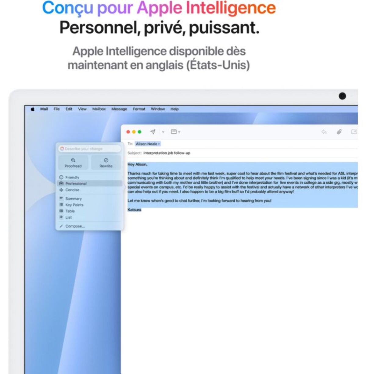 Ordinateur Apple IMAC 24" Ecran Retina 4,5K Puce M4 CPU 10 / GPU 10 coeurs Mémoire RAM 16Go Stockage 512Go SSD Bleu