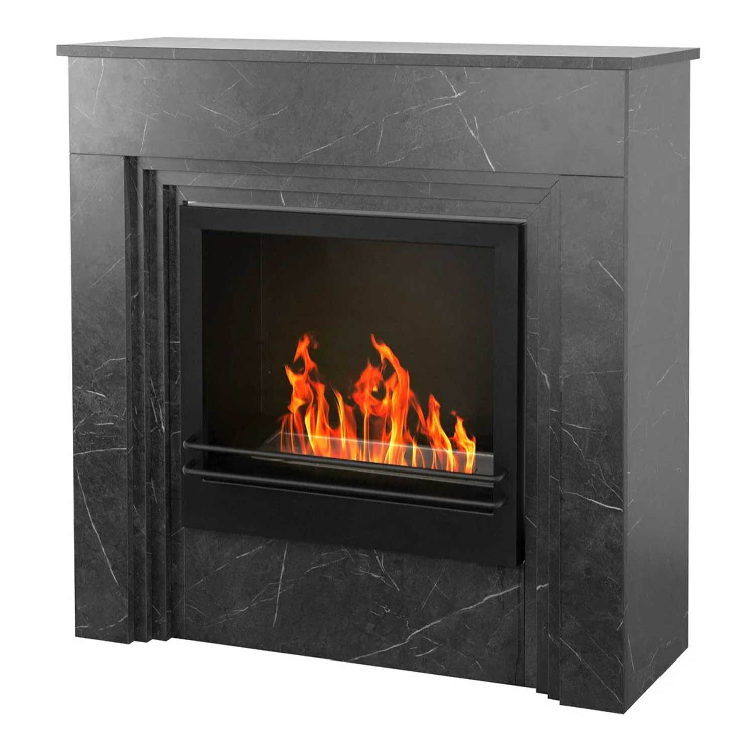 Bellini - Camino a bioetanolo da terra 96x35xH96 cm, effetto marmo nero