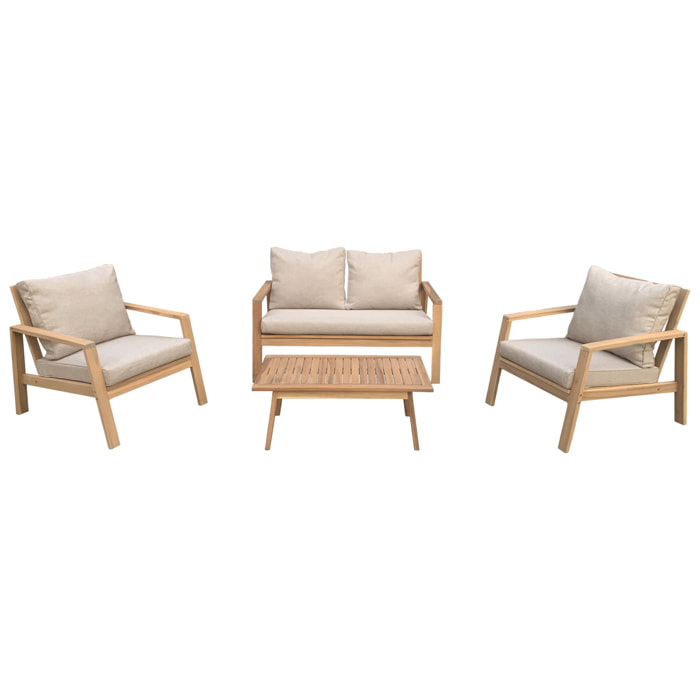 Salon de jardin en acacia 4 places GILI - coussins sable