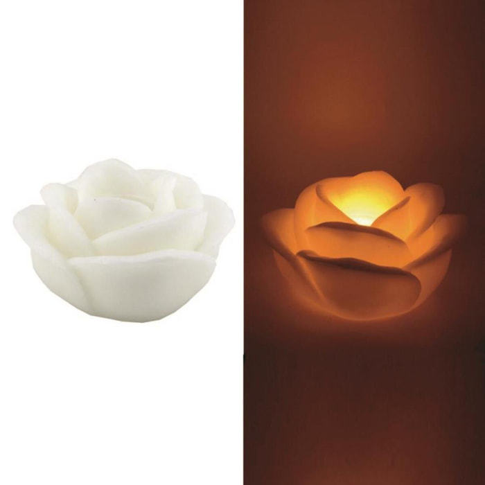 Candela con led a forma di rosa bianco fontana cmø32h20