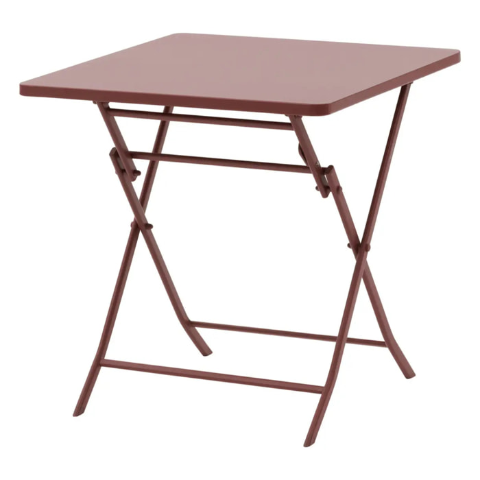 Table de jardin pliante carrée "Greensboro" lie de vin 2 places en acier