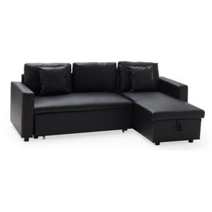 Canapé d'angle convertible simili CLARK 3 places noir