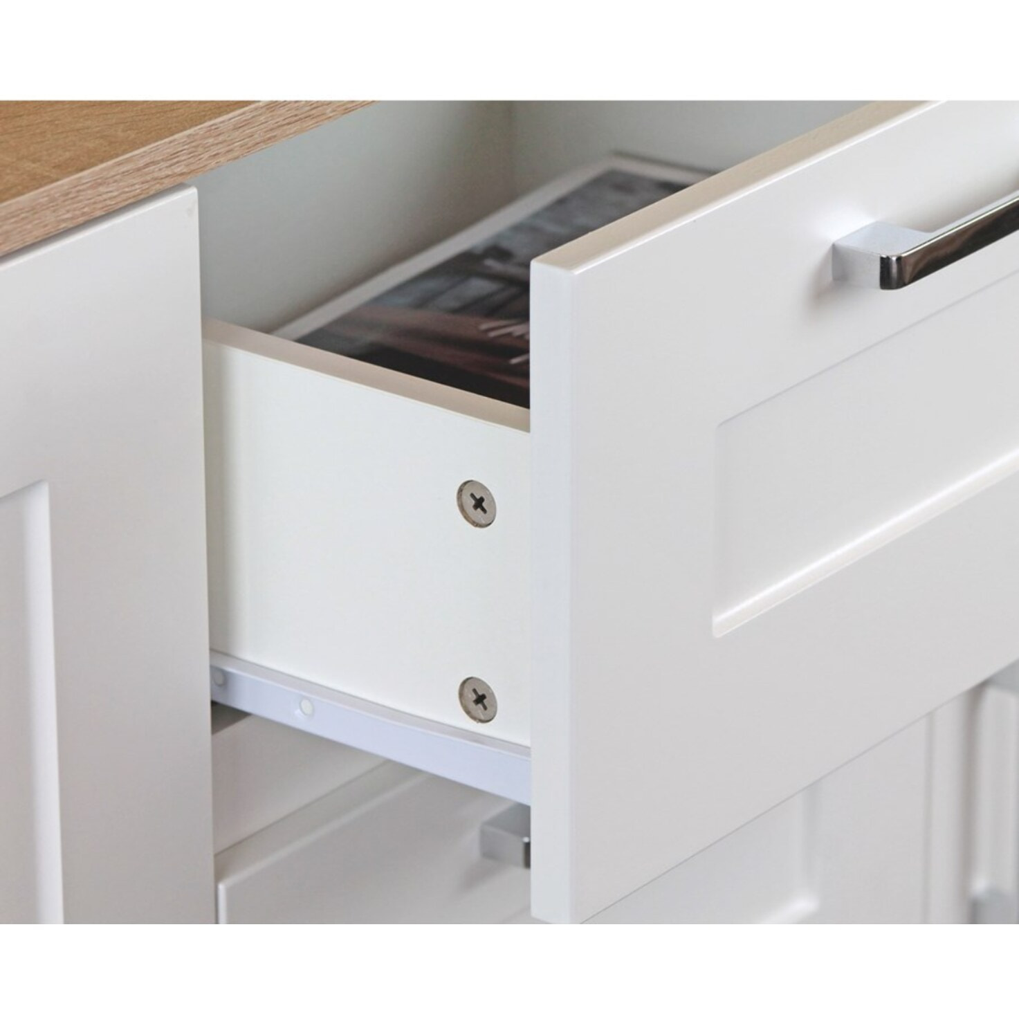 Credenza bianca con top in legno 120x82,5x40 cm