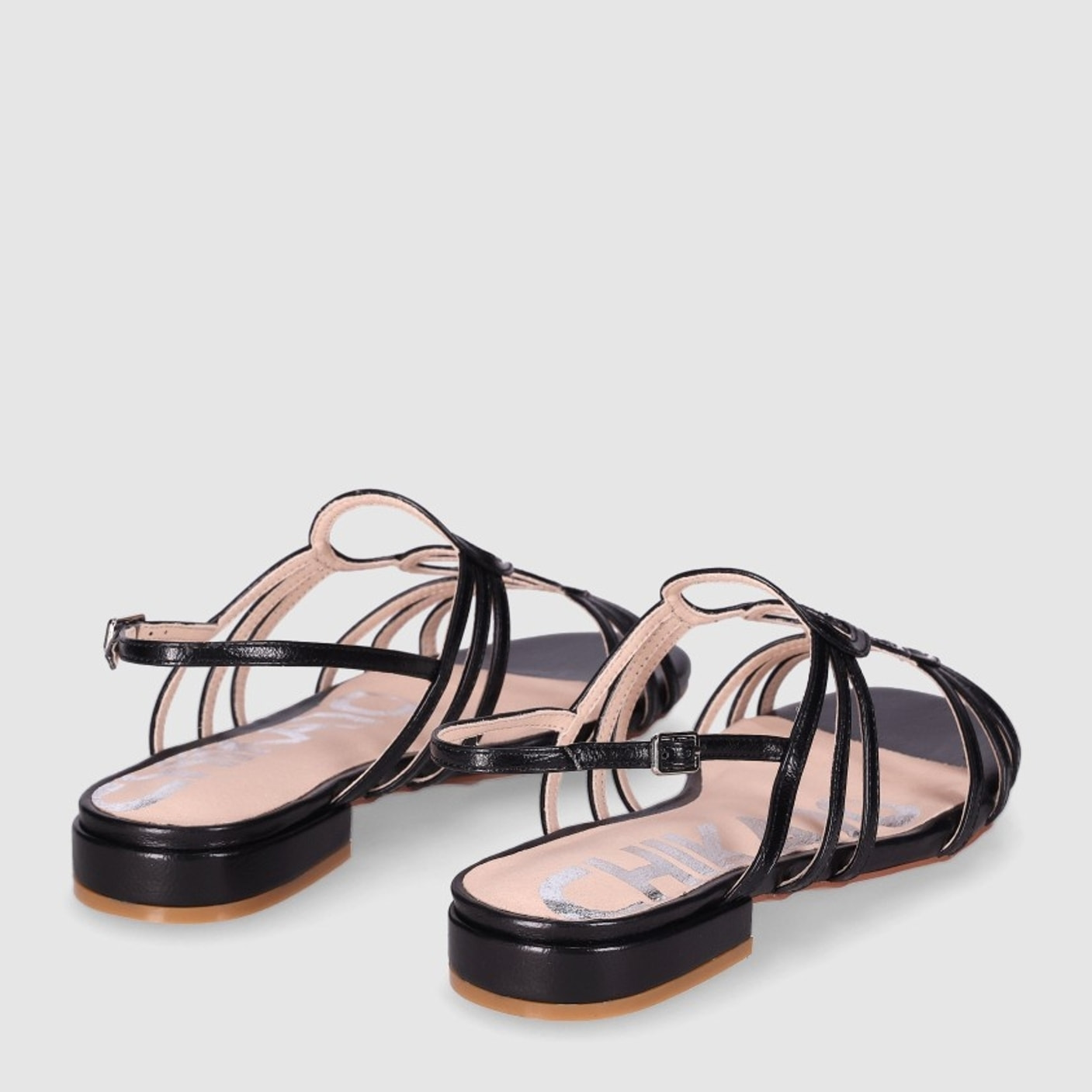 Sandalias de Piel Sintética - Negro - Tacón: 1 cm