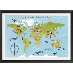 Affiche enfant animaux du monde  Affiche + cadre en bois - Noir