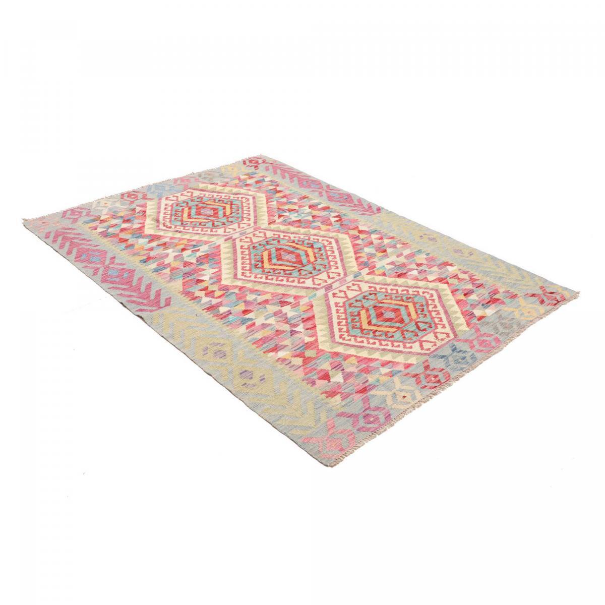 Tapis kilim au motif ethnique, tissé à plat en laine naturelle