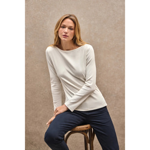 Camiseta color crudo de manga larga y cuello barco Polo Club