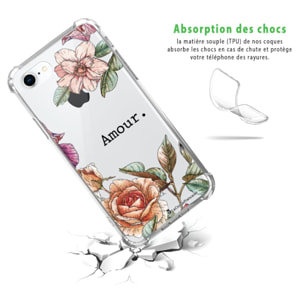 Coque iPhone 7/8/ iPhone SE 2020 anti-choc souple angles renforcés transparente Amour en fleurs La Coque Francaise