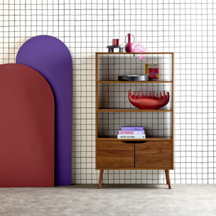 Étagère bibliothèque effet bois de noyer. 2 portes 3 niveaux