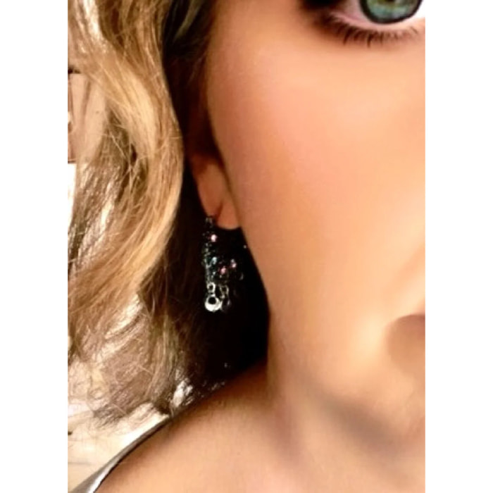 Aro doble 2 caras colgantes y cristal SW plata 10µ envejecido
