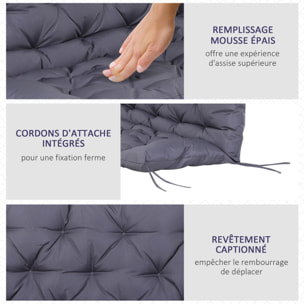 Coussin matelas assise dossier pour banc de jardin balancelle canapé 2 places grand confort 132 x 110 x 10 cm gris