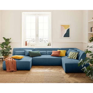 Onyx - canapé panoramique modulable d'angle droit 7 places - en velours côtelé - Bleu