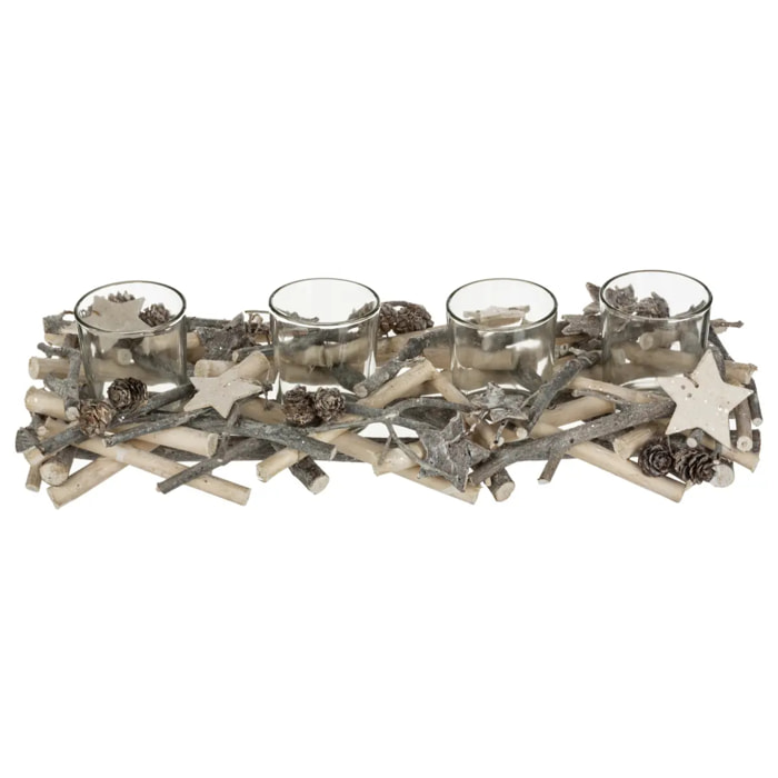 Photophore centre de table buche avec 4 photophores bois blanc