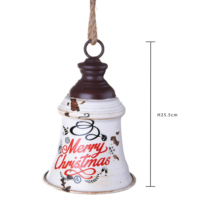 Campana In Metallo Classica. Diametro 16,5 X Altezza 25,5 Cm - Pezzi 2 - 16,5X25X16,5cm - Colore: Bianco  - Bianchi Dino - Articoli Natalizi