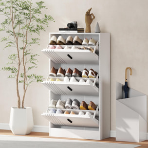 Meuble à chaussures design Urban Craft 3 portes abattantes 3 étagères poignées métal noir aspect bois blanc