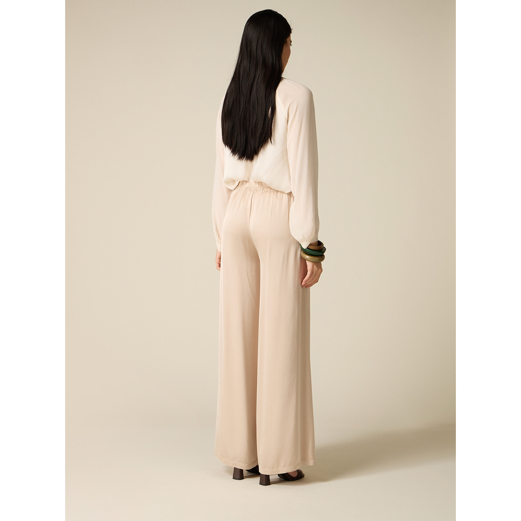 Oltre - Pantaloni palazzo in raso di viscosa - Bianco