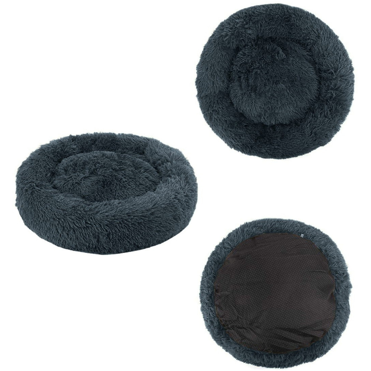 Cuccia rotonda a ciambella in morbido peluche grigio scuro