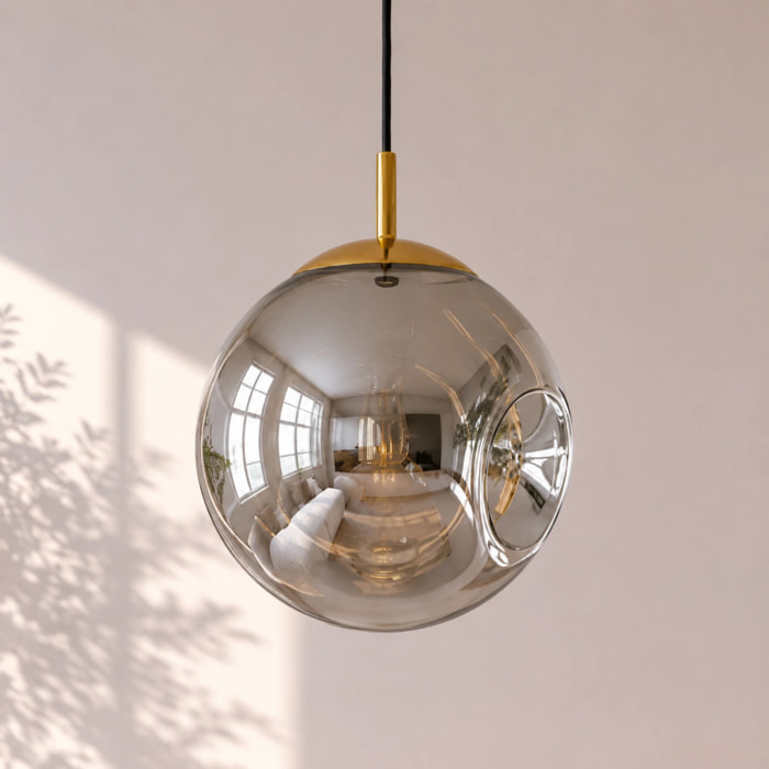 Suspension chrome en verre D25 cm - Brume