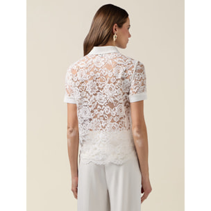 Oltre - T-shirt polo in pizzo - Bianco