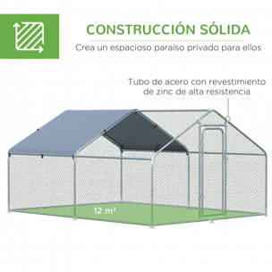 Gallinero Exterior Grande de Metal Galvanizado 3x4x1,95 m Jaula de Aves con Puerta Cubierta de Tela Oxford Resistente a los Rayos UV y al Agua para Patio Plata