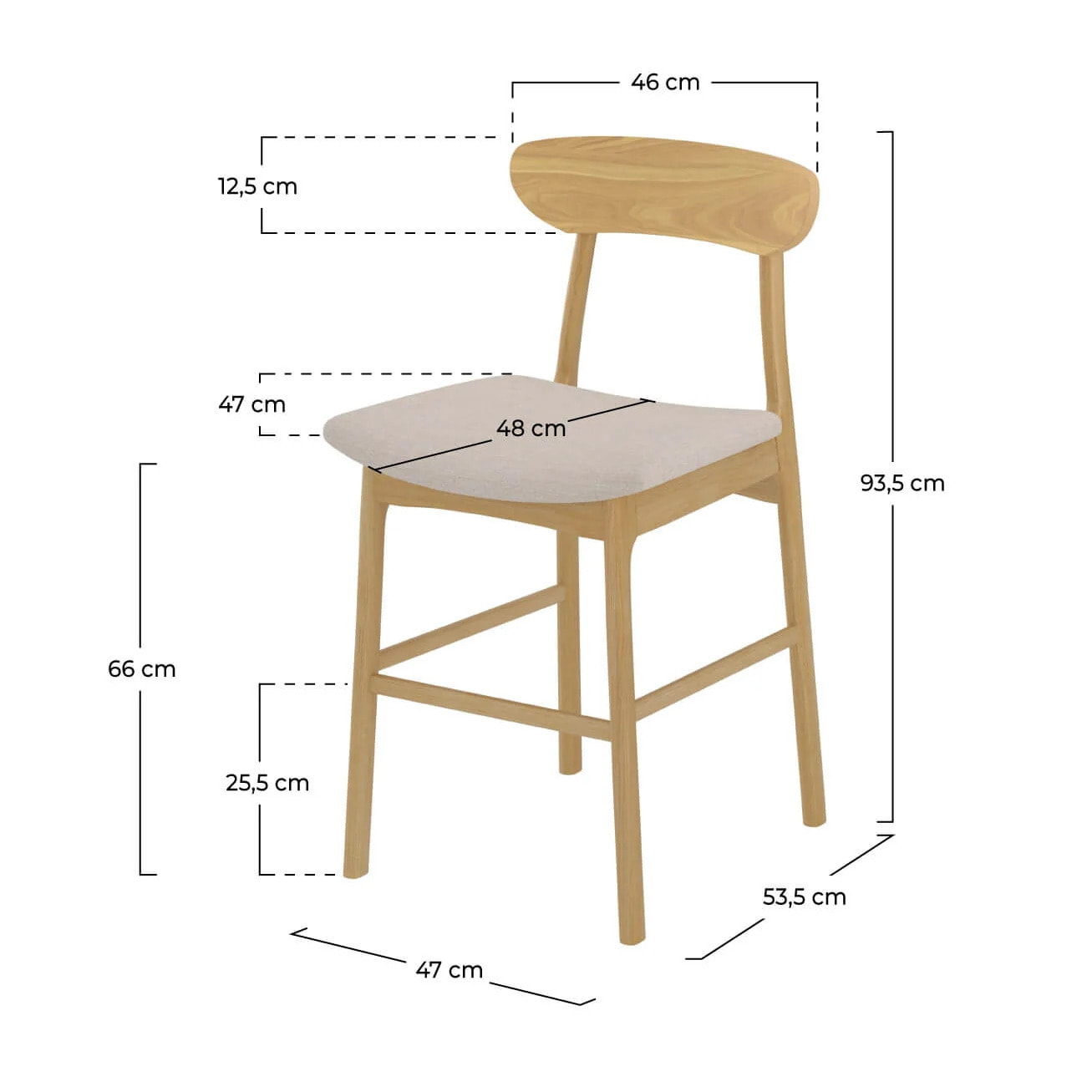 Lot de 2 chaises pour îlot central 66 cm en tissu beige et bois - Lana