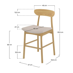 Lot de 2 chaises pour îlot central 66 cm en tissu beige et bois - Lana
