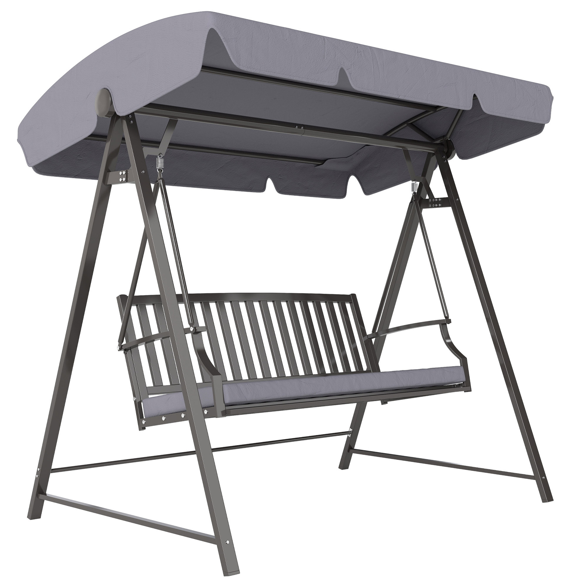 Columpio de Jardín Exterior de 3 Plazas Balancín de Jardín Exterior con Toldo Ajustable Cojín y Estructura de Acero Carga 360 kg 205x133x181 cm Gris