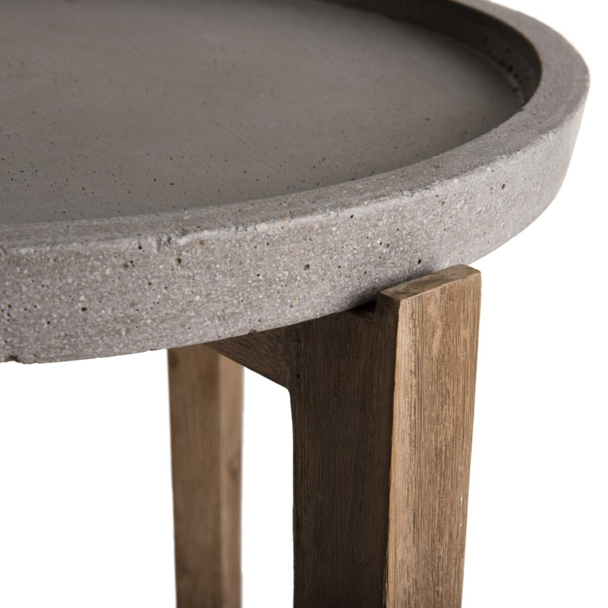 HECTOR - Table d'appoint de jardin ronde béton 50x50 cm pieds en bois acacia