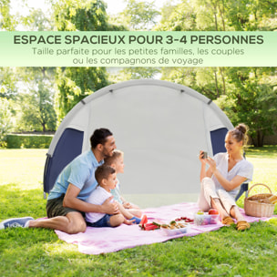 Tente de camping 3-4 pers.  - 2 portes - dim. 3,2L x 2,4l x 1,3H m - sac transport inclus - bleu gris
