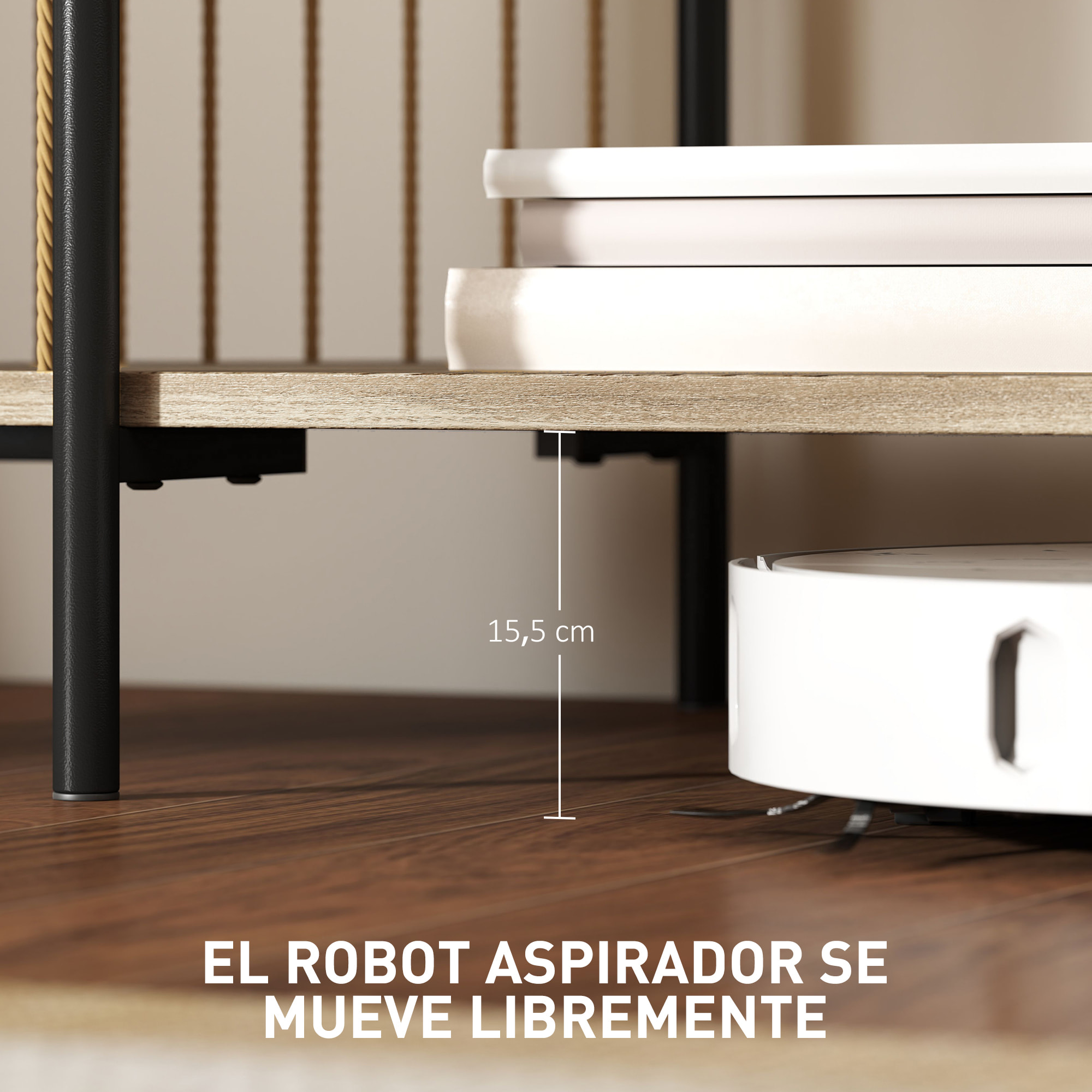 Mueble de TV Bohemio Mesa de TV hasta 55 Pulgadas con Diseño en Cuerda de Papel y 2 Estantes Abiertos para Salón Dormitorio 124x43,5x41 cm Natural