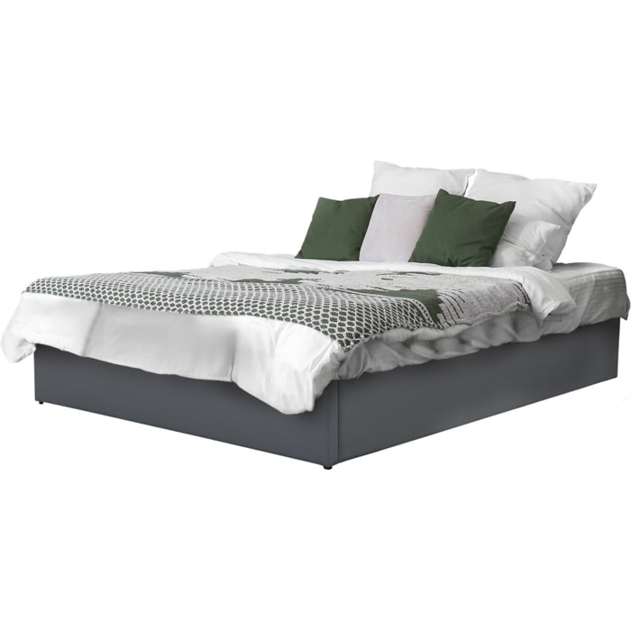 Lit double en PVC avec coffre "Ava" - 140 x 190 cm - Gris