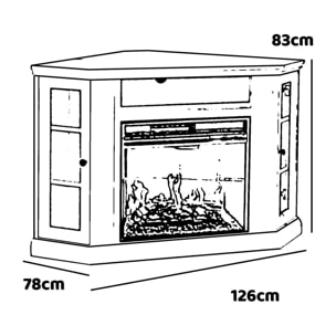 Madison - Camino elettrico angolare da terra 126x78xH83 cm, con effetto fiamma, colore bianco