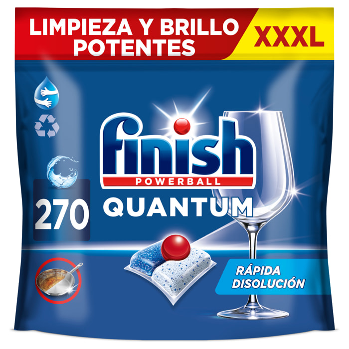 Finish Powerball Quantum, 270 Pastillas para Lavavajillas, Limpieza y Brillo Potentes (Formato 3x90 Uds)