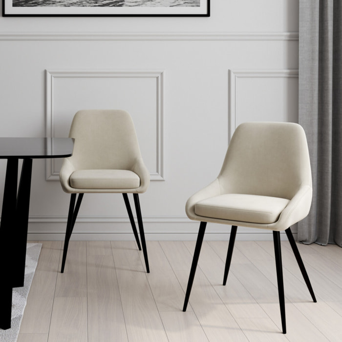 Chaises Olivia en velours et pieds métal - Crème