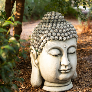 Tête Bouddha déco extérieur H.60cm magnésie gris