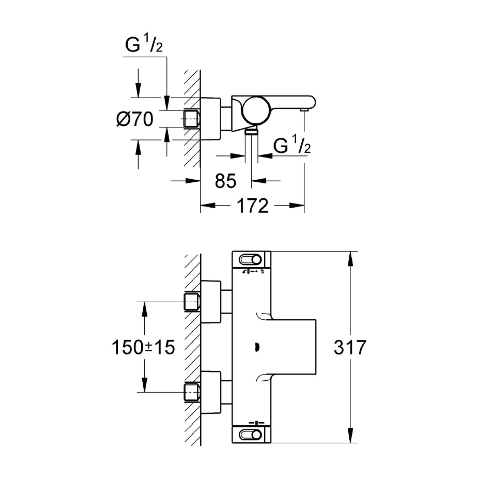 Mitigeur thermostatique Bain / Douche 1/2 Grohtherm 2000