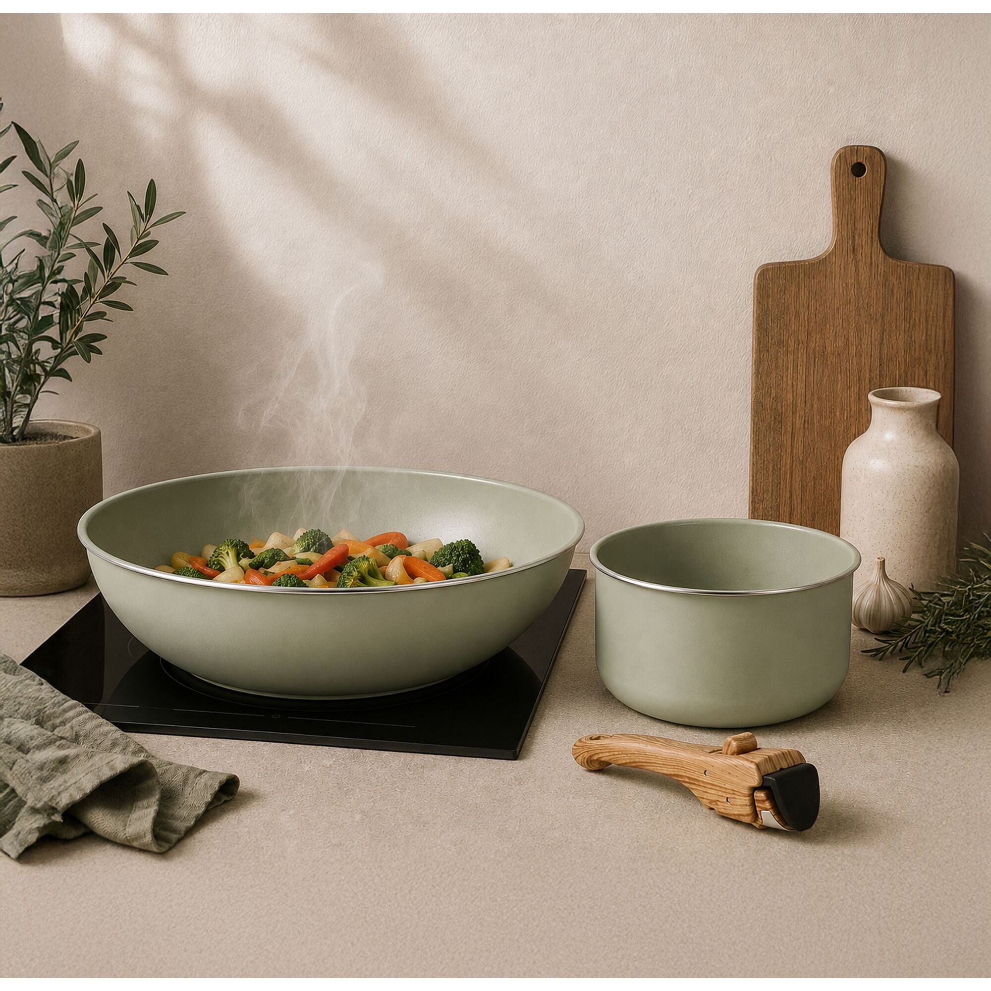 Batterie de cuisine 7 pièce amovible en aluminium celadon - tous feux CELADON