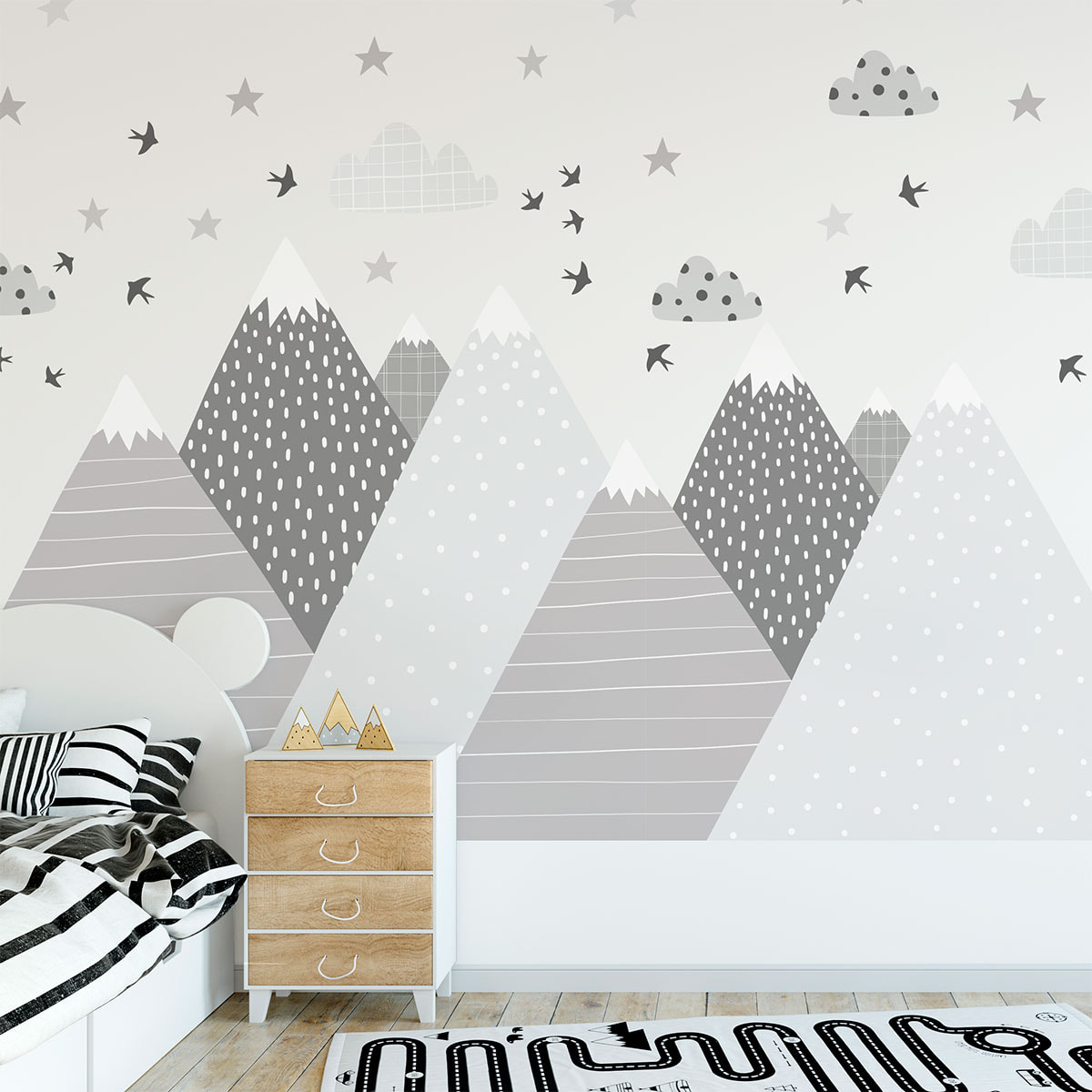 Stickers muraux enfants - Décoration chambre bébé - Autocollant Sticker mural géant enfant montagnes scandinaves ROCKA