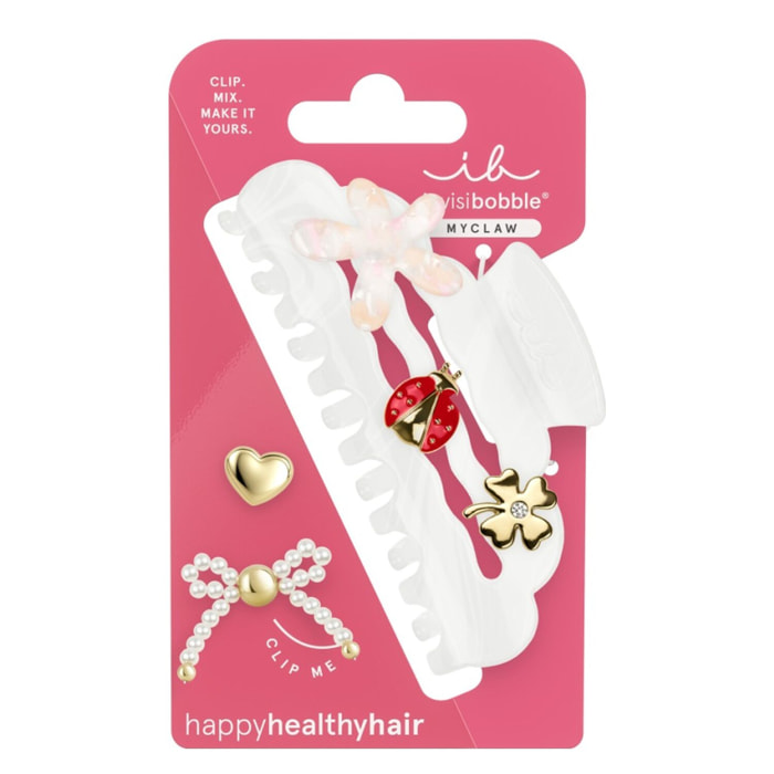 Myclaw Full of Charms - Pince à Cheveux Blanche Nacrée + 5 Charms