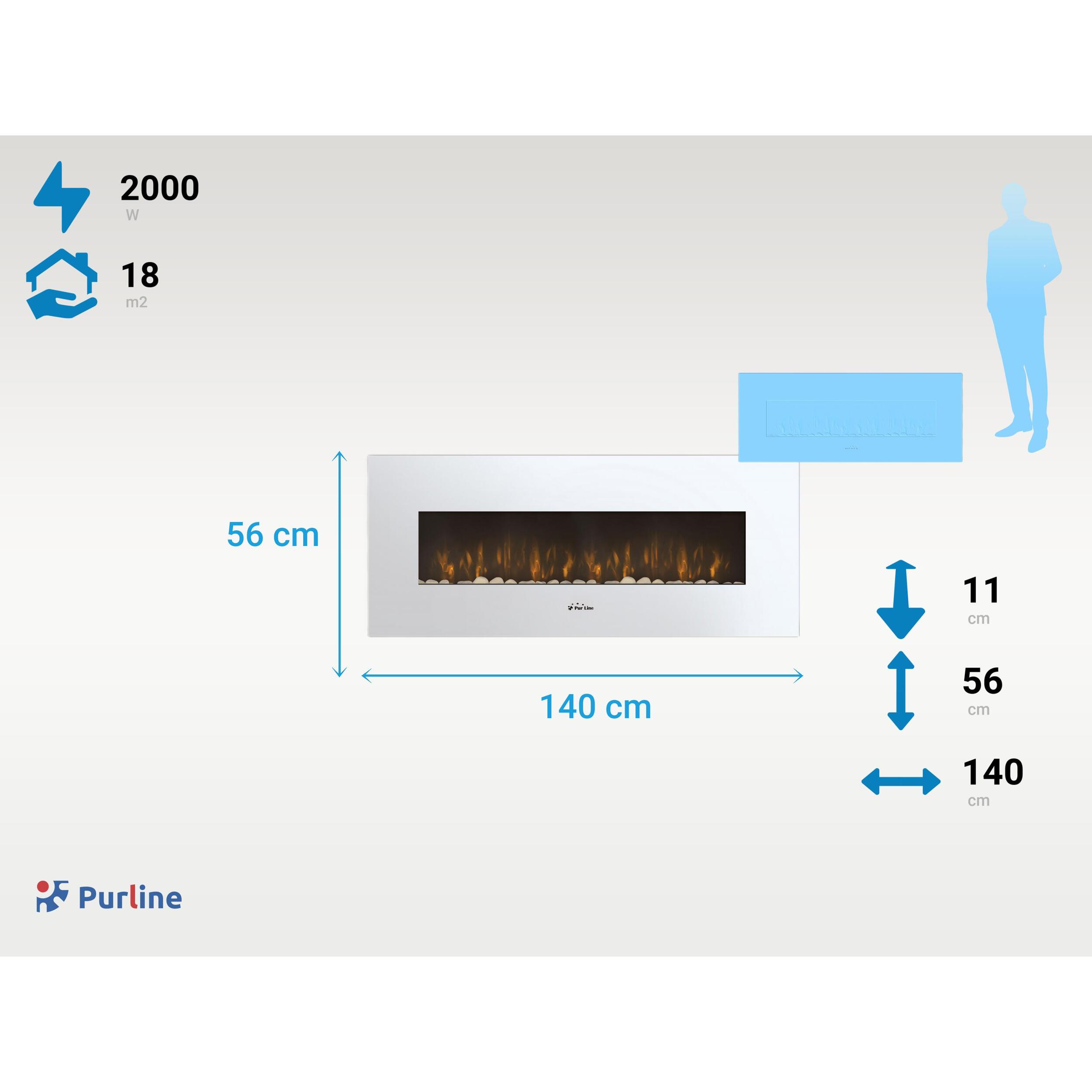 Cheminée électrique panoramique avec éclairage LED d'ambiance et panneau frontal blanc