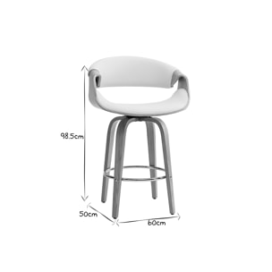 Tabouret de bar design blanc et bois clair 65 cm ARAMIS