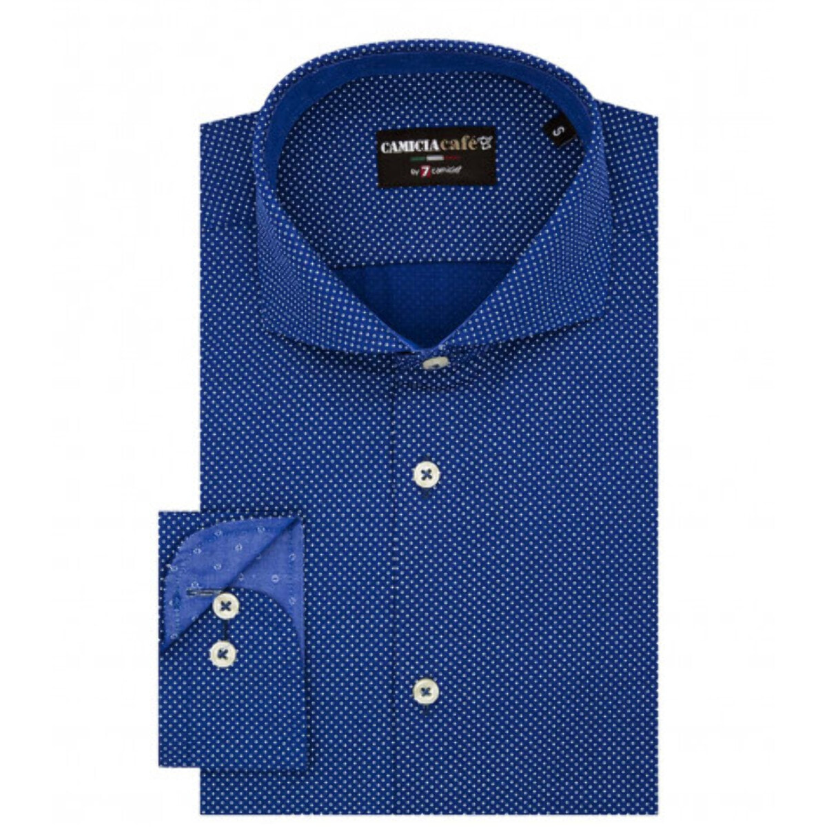 Camicia Uomo 1 Bottone Francese Slim Cotone Poliestere Stampato Blu Inchiostro\Bianco