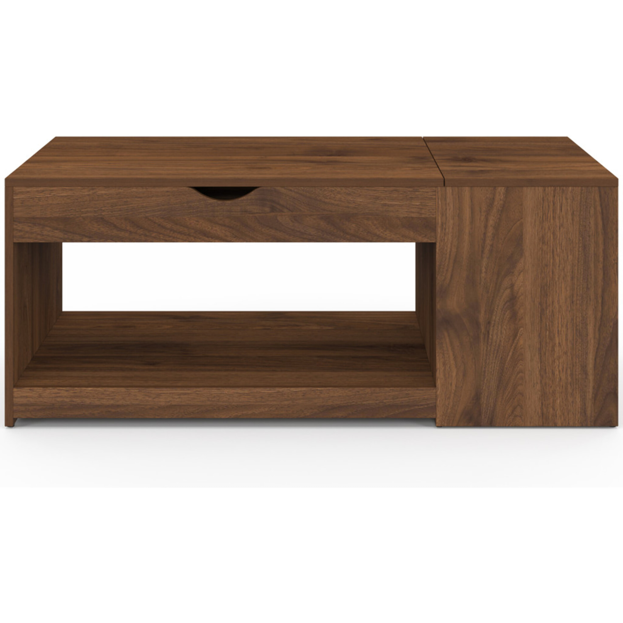 Table basse Elina relevable coffre latéral bois effet noyer