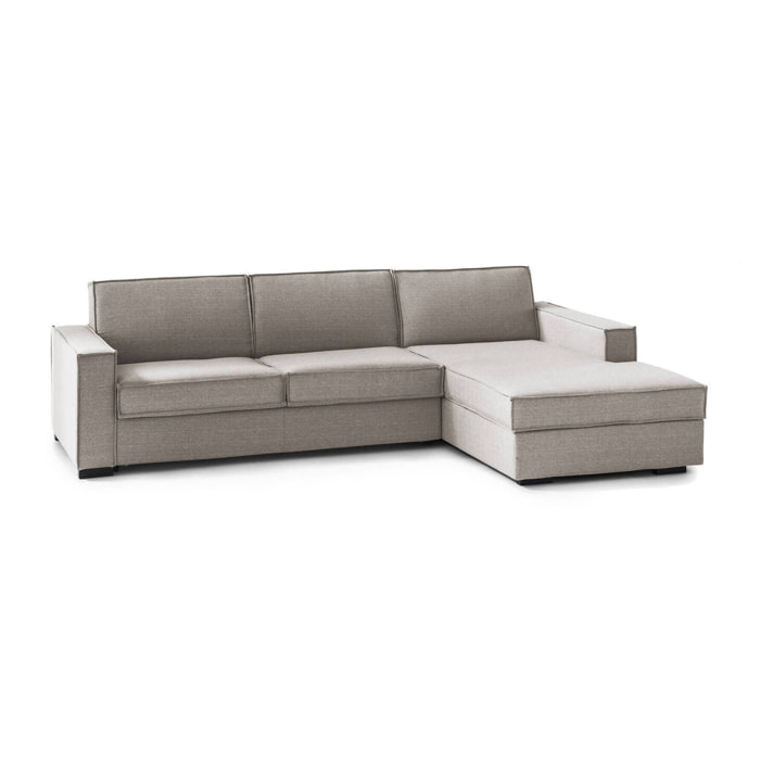 Divano letto con penisola Achico, Sofà con penisola contenitore Destra, Braccioli standard, 100% Made in Italy, Cm 280x95h90, Tortora