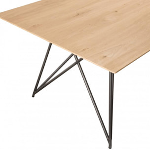 MADISON - Table à manger rectangulaire 220x100cm bois chêne pieds épingles croisés métal noir